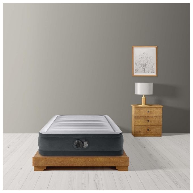 Intex 67766ND Comfort Plush Materasso Gonfiabile Singolo Fiber-Tech Pompa Elettrica Integrata 99x191x33 cm colore Grigio