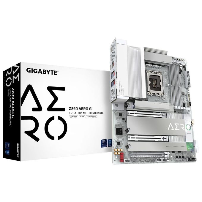 GIGABYTE Z890 AERO G Scheda Madre ATX Supporta CPU Intel Core Ultra Serie 2 VRM 16+1+2 Fasi DDR5 fino a 8800MHz OC Wi-Fi 7 Thunderbolt 4 colore Bianco
