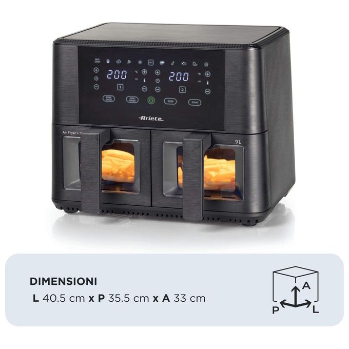 Ariete 4631 Friggitrice ad aria Doppia 9L 2400W 11 Programmi Touch Screen colore Nero