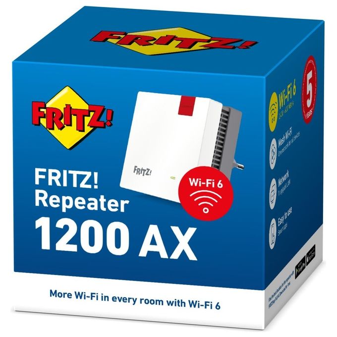FRITZ! 20002973 Repeater 1200 AX Ripetitore di rete Wi-Fi 6 Dual-band 2400 Mbit-s Gigabit Ethernet Mesh colore Bianco