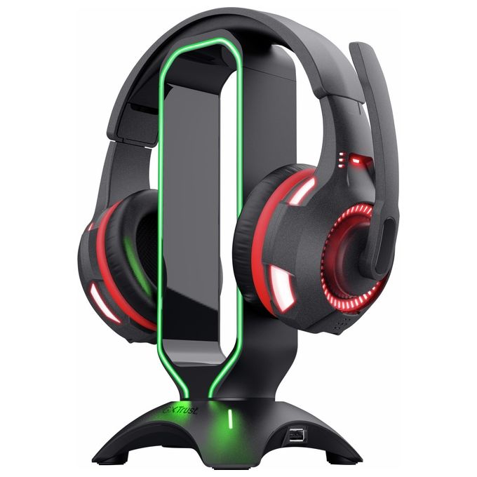 Trust GXT 265 Cintar RGB Headset Stand Supporto per Cuffie Illuminato Rgb con Due Porte Usb