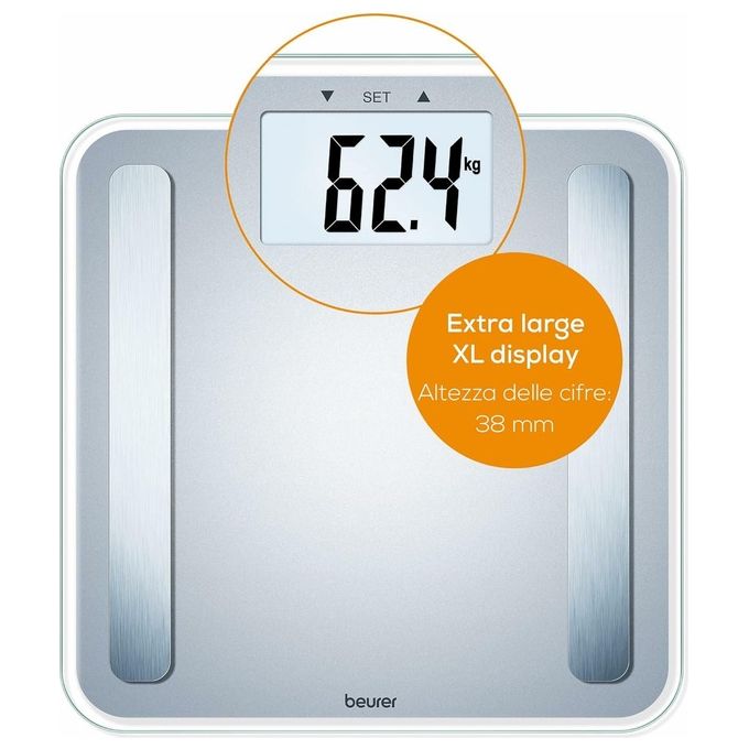 Beurer BF183 Bilancia Pesapersone Diagnostica 180 Kg BIA BMI Grasso Viscerale Display XL 10 Utenti colore Argento