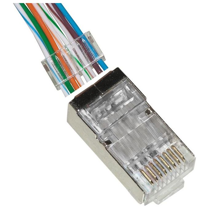 Link confezione 100 connettori 8 poli cat 6 schermato rj45 con inserto per cavo flessibile