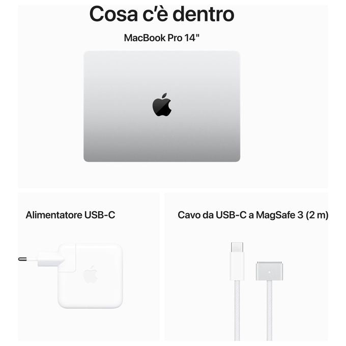 Apple MXE13T-A MacBook Pro Portatile con chip M3 CPU 8-core GPU 10-core 16GB 1TB SSD colore Argento