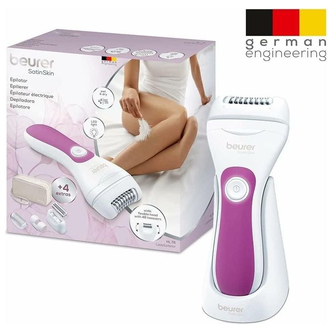 Beurer 57614 Epilatore HL 76 2 in 1 Wet and Dry con 42 pinzette e 2 velocita' colore Bianco Rosa