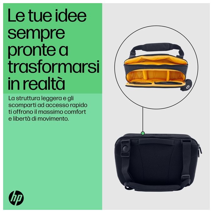 HP 6M5S4AA Borsa a tracolla per laptop Creator 13.3 pollici in materiale riciclato resistente all'acqua con scomparto ad accesso rapido e protezione RFID colore Blu marino