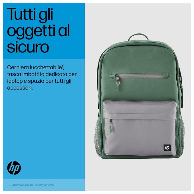 HP 7J595AA Campus Green Zaino per Notebook 15.6'' Resistente all'Acqua Scomparto Imbottito colore Verde