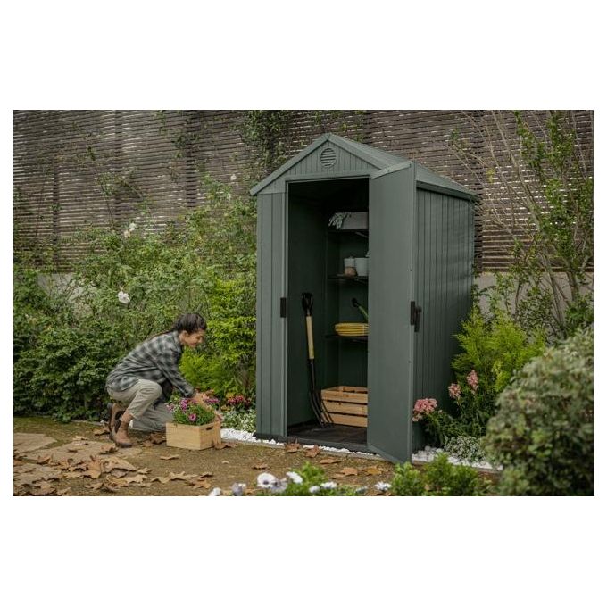 Keter 259037 Casetta da Giardino Capannone Metallico EVOTECH+ Effetto Legno Resistente agli Agenti Atmosferici 75 Kg-m² colore Verde