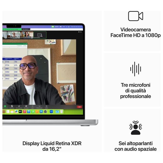 Apple MRW73T-A MacBook Pro 16'' M3 Max CPU 14-core GPU 30-core 36 GB RAM 1 TB SSD macOS Sonoma colore Argento