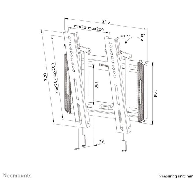 Neomounts WL35-550BL12 Supporto TV a Parete Inclinabile 24-65 Pollici Max 40 Kg VESA 75x75-200x200 colore Nero