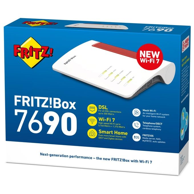 FRITZ! 20003079 FRITZ!Box 7690 Router Modem Wi-Fi 7 Dual Band VDSL WAN 2.5 Gigabit Mesh DECT Zigbee colore Bianco