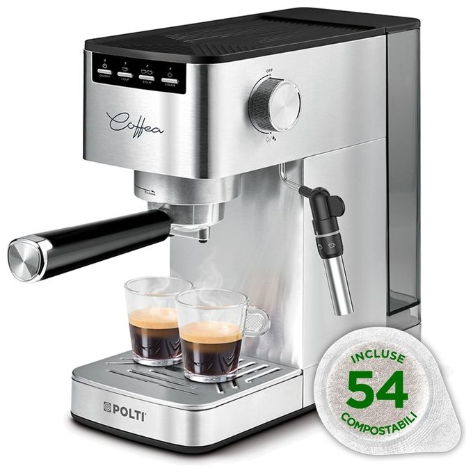 Polti PCEU0131 Coffea P10S Macchina da caffe' Manuale Combinata 1,3 L 15 bar 1450 W Montalatte Integrato Due Tazze Contemporaneamente Spegnimento Automatico colore Argento