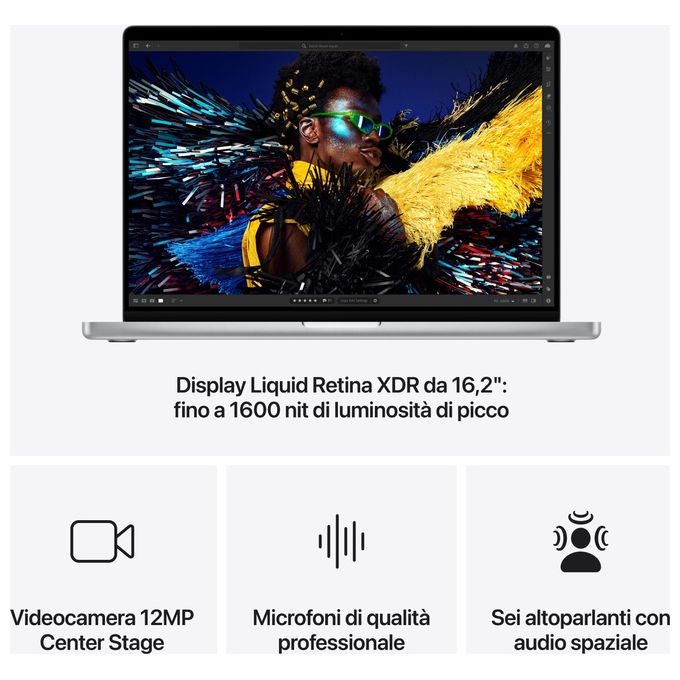 Apple MX2U3T-A MacBook Pro 16'' Computer portatile Chip M4 Pro CPU 14 core GPU 20 core 48 GB 512 GB SSD colore Argento
