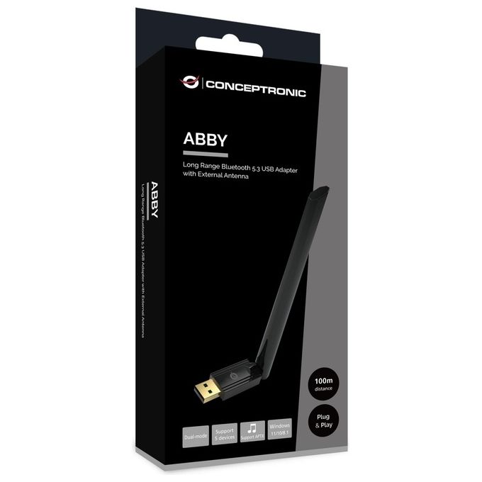 Conceptronic Long Range Adattatore USB Bluetooth 5.3 Antenna Esterna