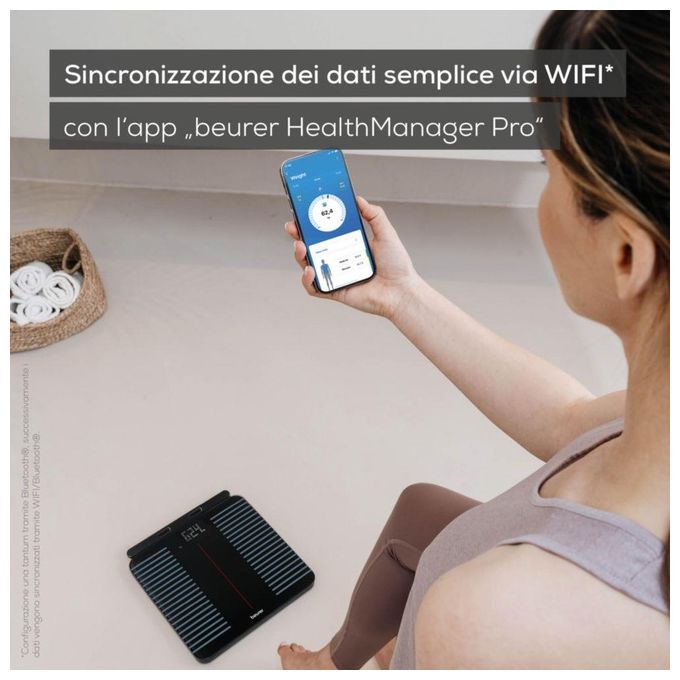 Beurer BF 990 Bilancia Diagnostica Wi-Fi Bluetooth 8 elettrodi 25 valori 180 Kg app HealthManager Pro colore Nero