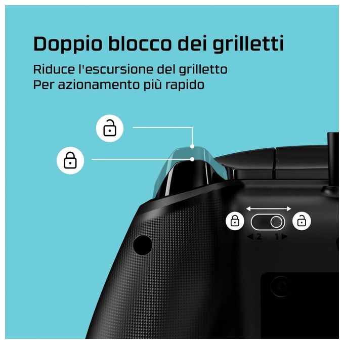 HyperX 6L366AA Clutch Gladiate Controller di gioco cablato con licenza ufficiale Xbox Pulsanti programmabili Trigger Lock Doppi motori Rumble Jack 3.5 mm colore Nero
