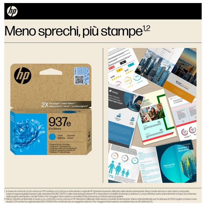 HP 4S6W6NE Cartuccia Originale HP 937E EvoMore Inkjet Resa 1650 Pagine Capacita' Altissima colore Ciano