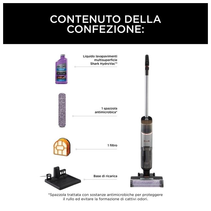 Shark WD210EU HydroVac Aspirapolvere Lavapavimenti Senza Filo Wet Dry 170W 25 min 86 dB colore Grigio
