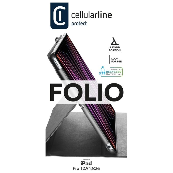 Cellularline FOLIOIPADPRO24129K Folio Custodia per iPad Pro 12.9'' con Funzione Stand e Sleep-Wake colore Nero