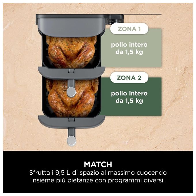Ninja SL400EU Double Stack XL Friggitrice ad aria 9,5 L 2470 W 6 programmi doppio cestello colore Grigio