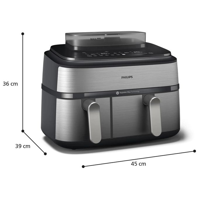 Philips NA555-00 Serie 5000 Friggitrice ad aria 9L 2750W Doppio Cestello 19 Programmi Cottura a Vapore colore Argento