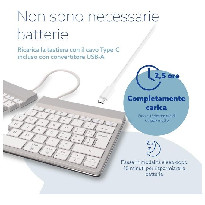 R-Go Tools RGOSBITWLWH Tastiera ergonomica split Bluetooth QWERTY italiano 60 tasti meccanismo a forbice software pausa integrato colore Bianco
