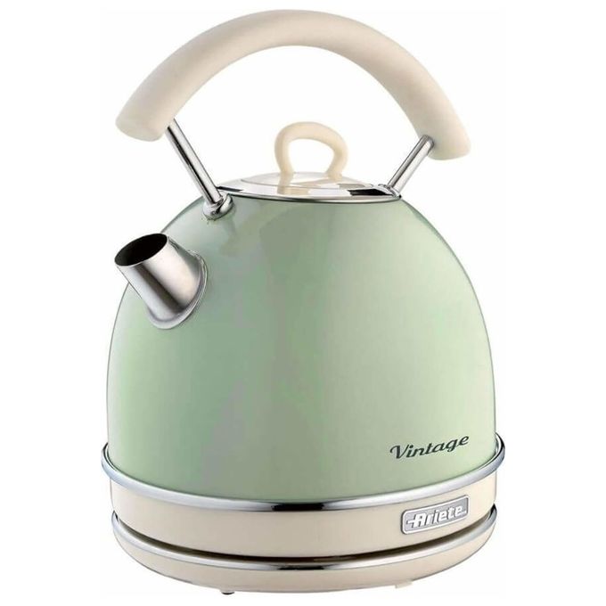 Ariete 2877 Vintage - Bollitore elettrico 1,7 L, 2 000 W, corpo acciaio inox, base cordless 360°, spegnimento automatico, filtro anticalcare rimovibile, Verde pastello-Acciaio