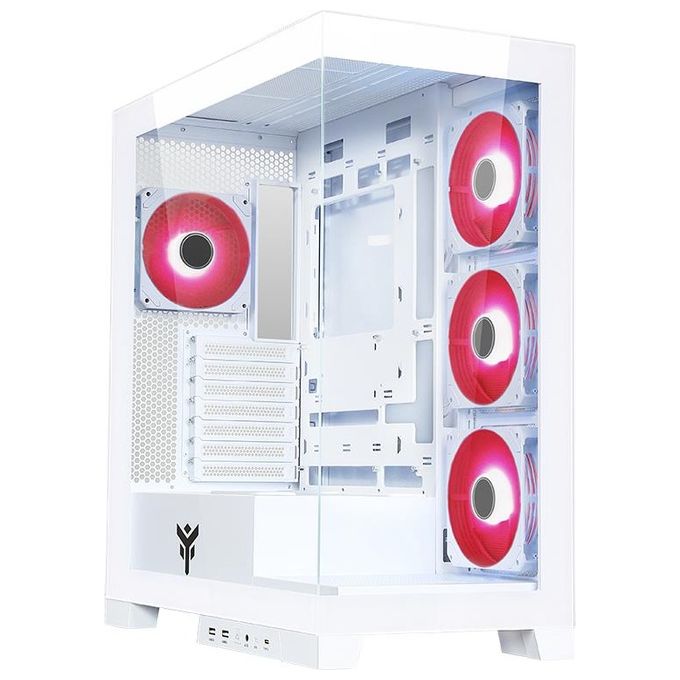 Itek ITGCASB45W SHOWBUI PC Case Gaming Tower ATX 4x 120mm Ventole ARGB Infinity Mirror 2x USB 3.0 Type-C Vetro Temperato colore Bianco