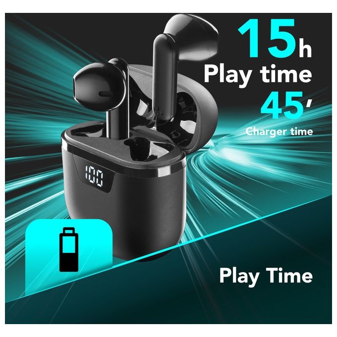 Cellularline BTSEEKPROTWSK Seek Pro Auricolari TWS Bluetooth 5.0 Ricarica Rapida 45 min Display LED 15 ore colore Nero