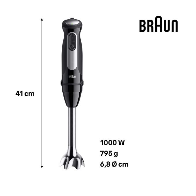Braun MQ55254MBK MultiQuick 5 Pro Frullatore ad Immersione 1000W 25 Velocita' Tritatutto Tritaghiaccio EasyClick Plus colore Nero