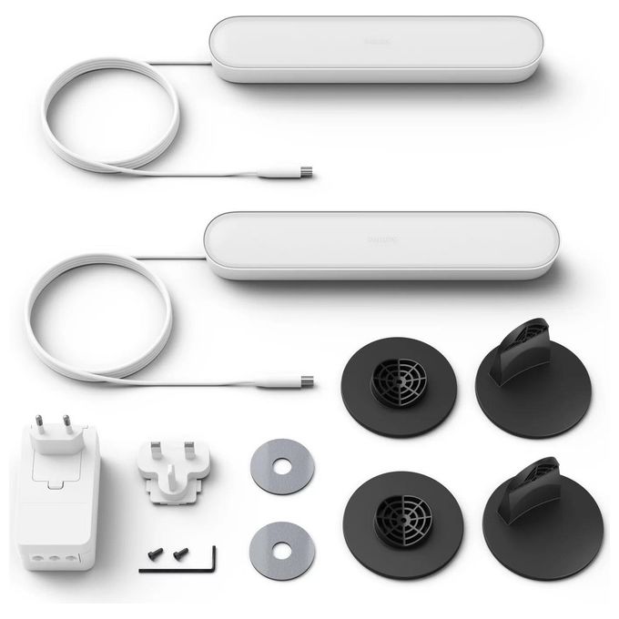 Philips Hue Play Lampada Led Connessa Unita' Base con Alimentatore 2 Pezzi Bianco con Hue Bridge Controllo del Sistema