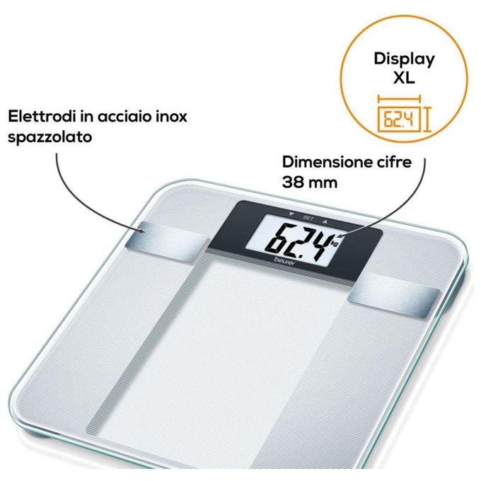 Beurer BG 13 Bilancia Diagnostica in Vetro Portata 150 Kg Inox