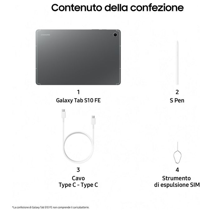 Samsung SM-X520NZAPEUE Galaxy Tab S10 FE Tablet Android 10.9'' 12GB RAM 256GB WiFi 6 S Pen IP68 Android 15 colore Grigio