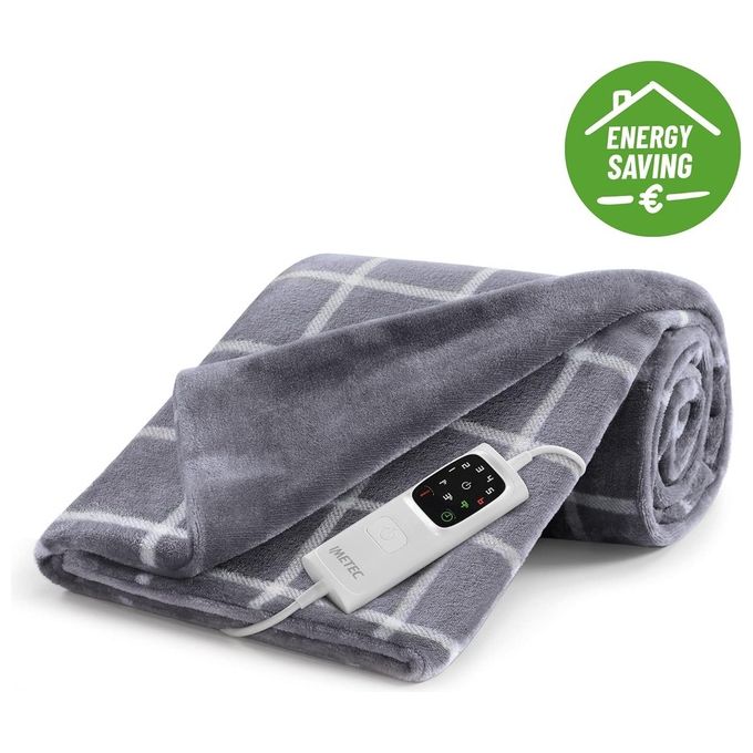 Imetec 16775 Adapto Velvet Square Plaid Riscaldabile 150x95 cm 150W 6 Temperature Timer Lavabile in Lavatrice colore Grigio Bianco