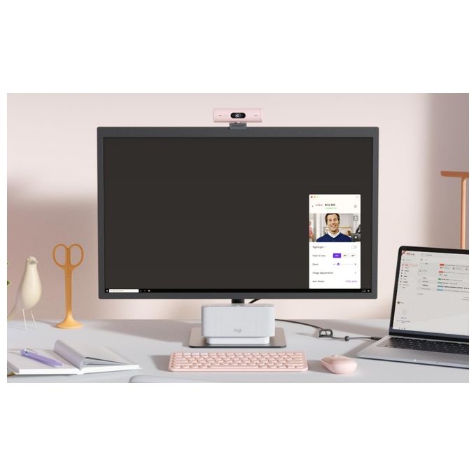 Logitech 960-001421 Brio 500 Webcam Full HD 1080p 4 MP USB-C Doppio Microfono 90° colore Rosa