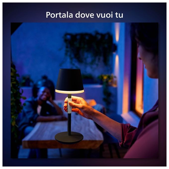 Philips Lampada Smart Hue Go White and Color Ambiance da Tavolo Ricaricabile Nera Wireless