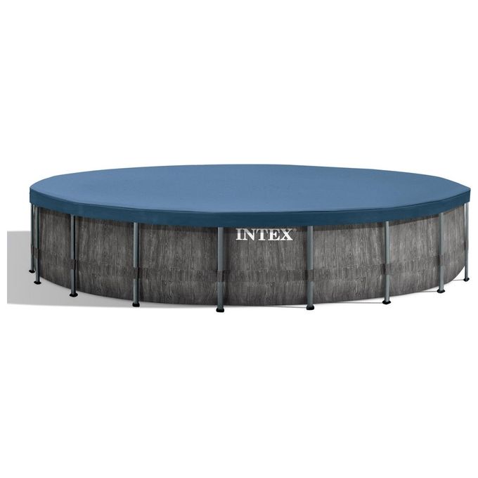Intex 26744 Prism Frame Greywood Piscina Fuori Terra Rotonda 549x122 cm 24311 L con Pompa Filtro Scaletta e Teli colore Grigio