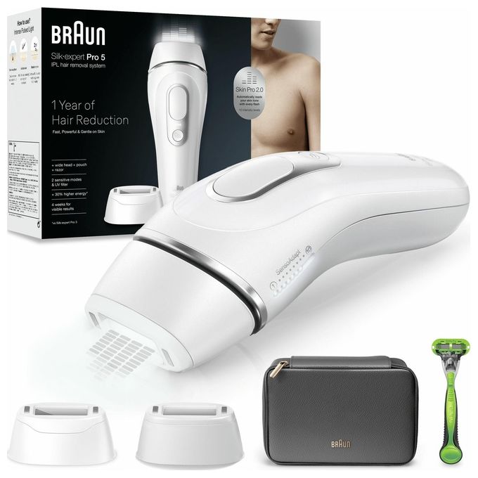 Braun 7500435238373 Silk·expert Pro 5 Epilatore a Luce Pulsata con Sensore Skin Pro 2.0 10 Livelli di Intensita' 125 Impulsi al Minuto colore Bianco