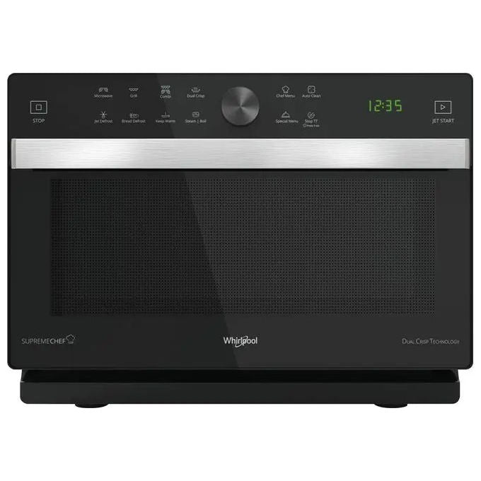 Whirlpool MWP 337 SB Forno a Microonde con Grill Capacita' 33 Litri Potenza 1000 W Funzione DualCrisp DualSteam Jet Start ChefMenu Display LED Nero