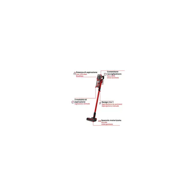 Einhell 2347225 Power X-Change Aspirapolvere Scopa senza filo Brushless 2in1 0,85 L 270 mbar 18 V colore Rosso