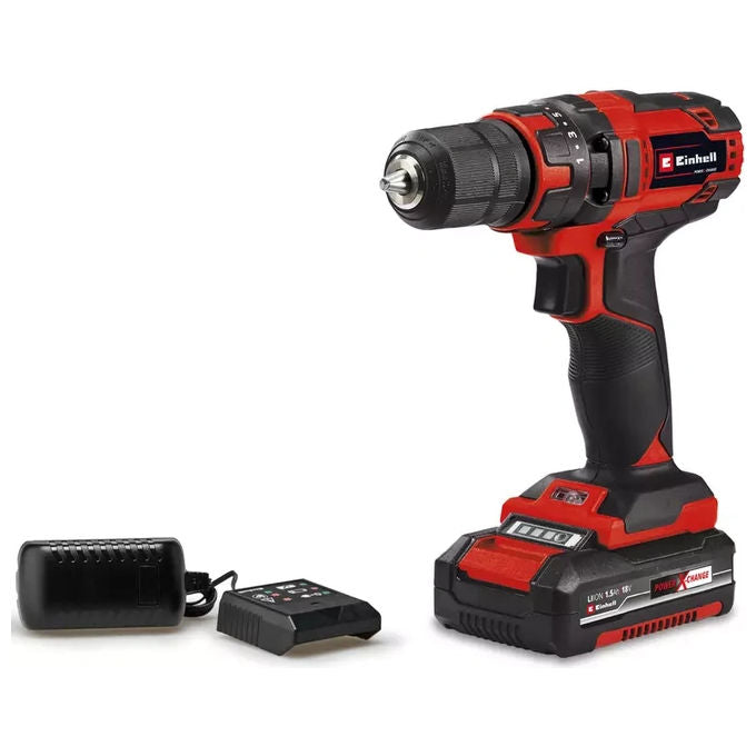 Einhell 4514255 TC-CD 18-35-2 Li Trapano avvitatore a batteria 18 V 35 Nm 21 stadi coppia mandrino 10 mm con batteria 1,5 Ah e caricabatterie colore Nero