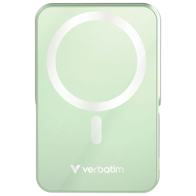 Verbatim MP52115410 Charge 'n' Go Power Bank 10000 mAh Ricarica Wireless Magnetica e USB-C 35 W colore Verde