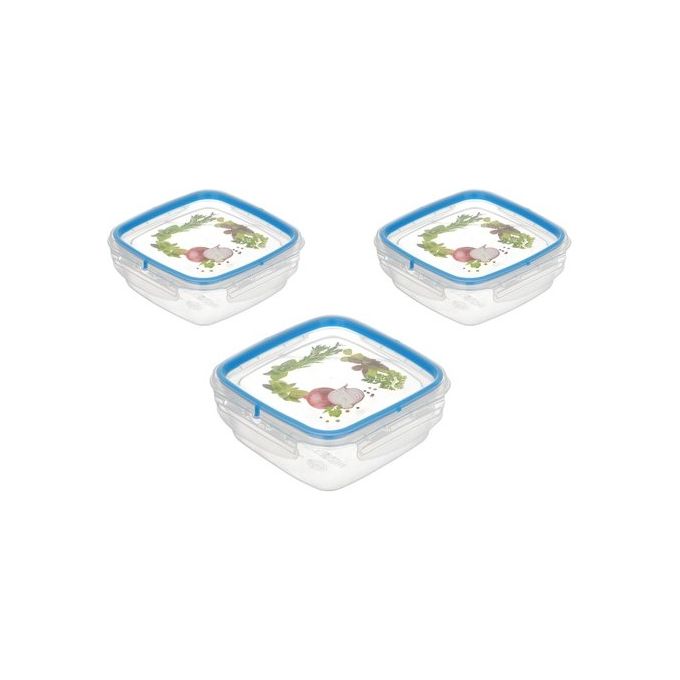 SNIPS Set Contenitori per Alimenti SnipSlock Trasparente e Blu 4 Pezzi con Chiusura Ermetica Ideali per Conservazione Freschezza