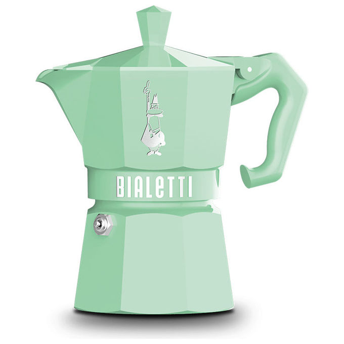 Bialetti 0009057 Moka Exclusive Cafettiera 3 Tazze in Alluminio con Guarnizione in Silicone e Rivestimento Interno Protettivo colore Verde Pastello