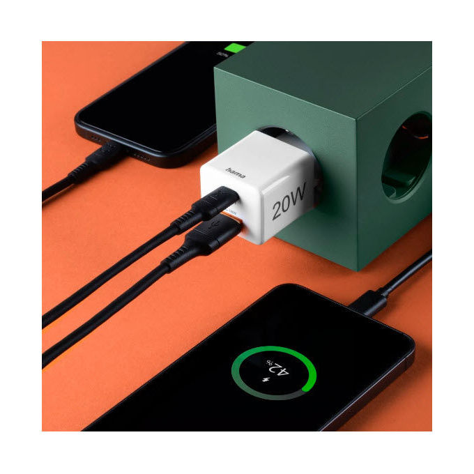 Hama 00201991 Caricatore da Rete Fast Charge USB-C USB-A 20 W Power Delivery Quick Charge colore Bianco