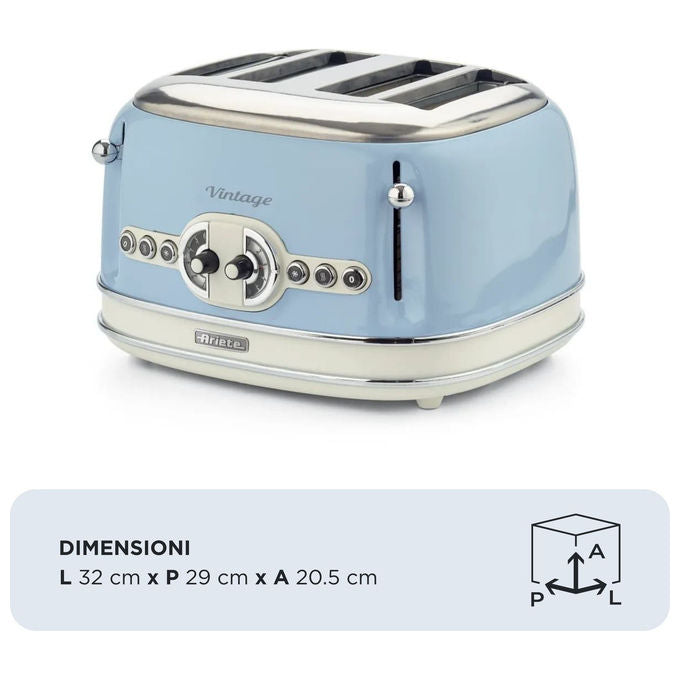 Ariete 00C015605AR0 Tostapane Vintage 4 fette 6 livelli di tostatura Defrost 1600 W colore Azzurro
