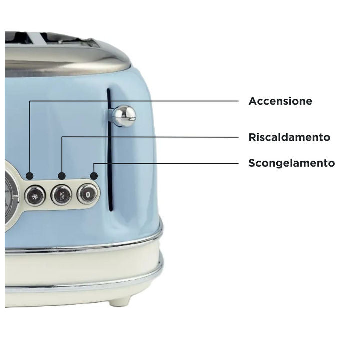 Ariete 00C015605AR0 Tostapane Vintage 4 fette 6 livelli di tostatura Defrost 1600 W colore Azzurro