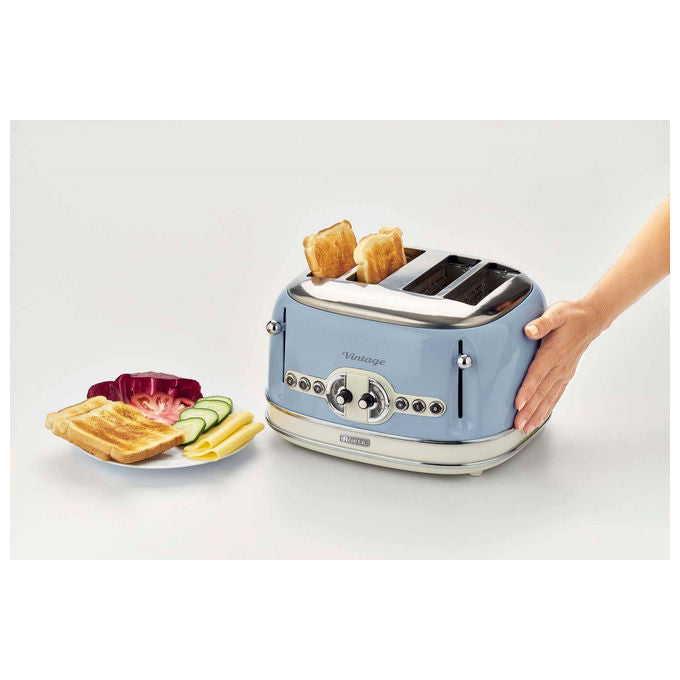 Ariete 00C015605AR0 Tostapane Vintage 4 fette 6 livelli di tostatura Defrost 1600 W colore Azzurro