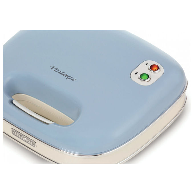Ariete 00C196305AR0 Linea Vintage 1963 Sandwich Maker 750 W Piastre Fisse Rivestimento Antiaderente Colore Azzurro