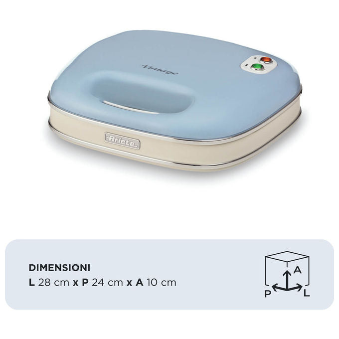 Ariete 00C196305AR0 Linea Vintage 1963 Sandwich Maker 750 W Piastre Fisse Rivestimento Antiaderente Colore Azzurro